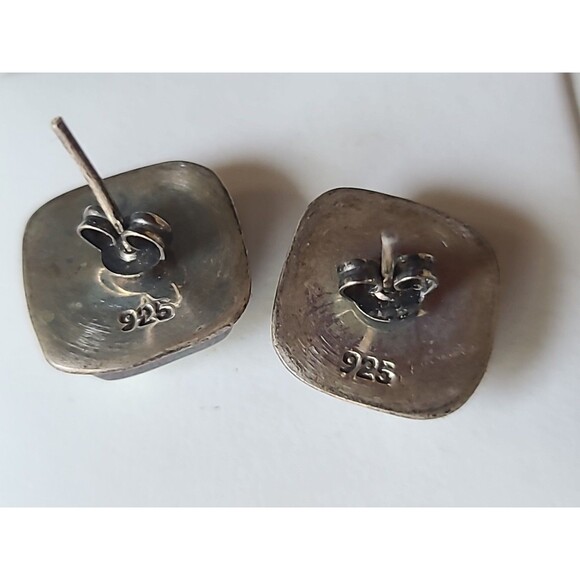 925 Sterling Silver Real Pearl Square Shaped Stud Earrings Vintage - Picture 8 of 10